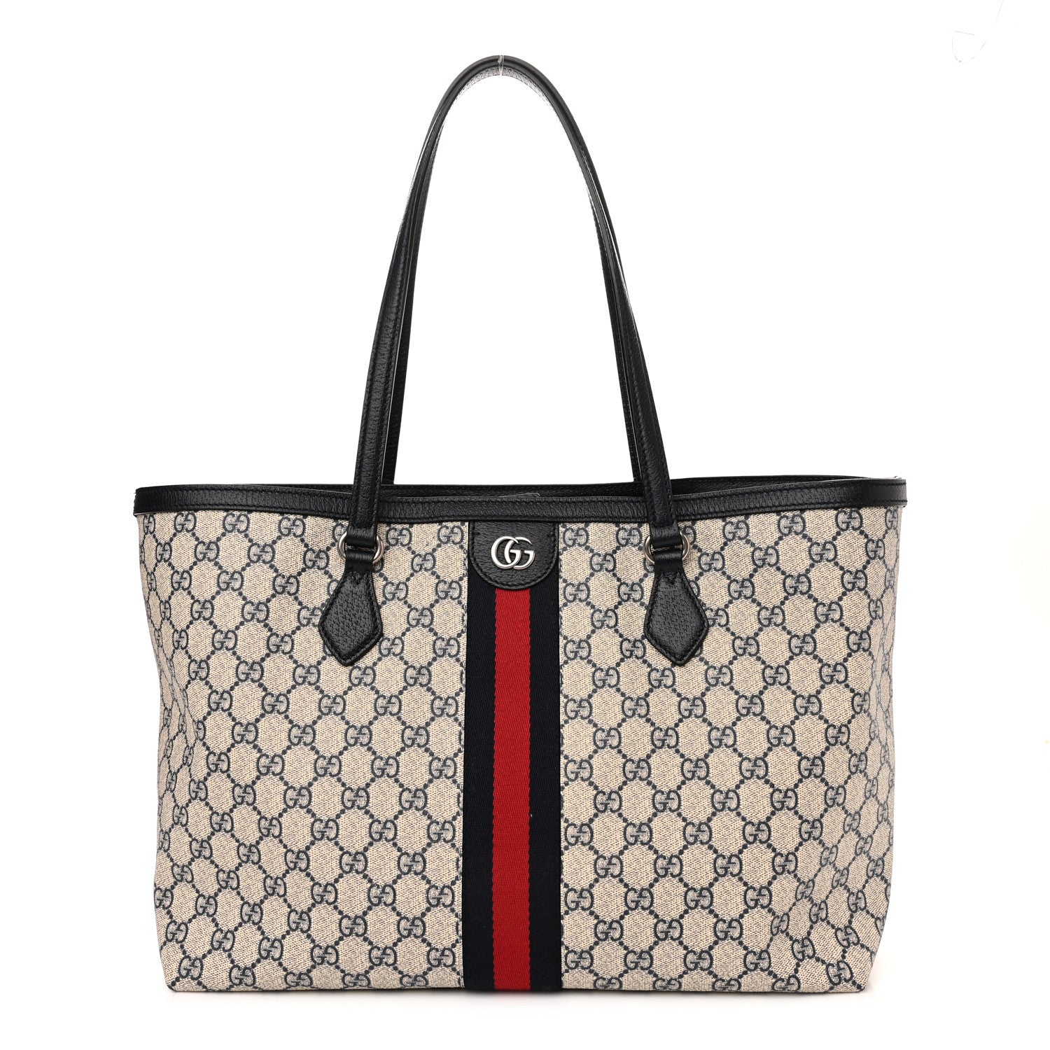 Gucci GG Supreme Monogram Textured Calfskin Web Medium Ophidia Shopping Tote Beige Blue 1 of 10