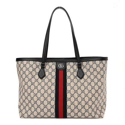 Gucci GG Supreme Monogram Textured Calfskin Web Medium Ophidia Shopping Tote Beige Blue 1 of 10