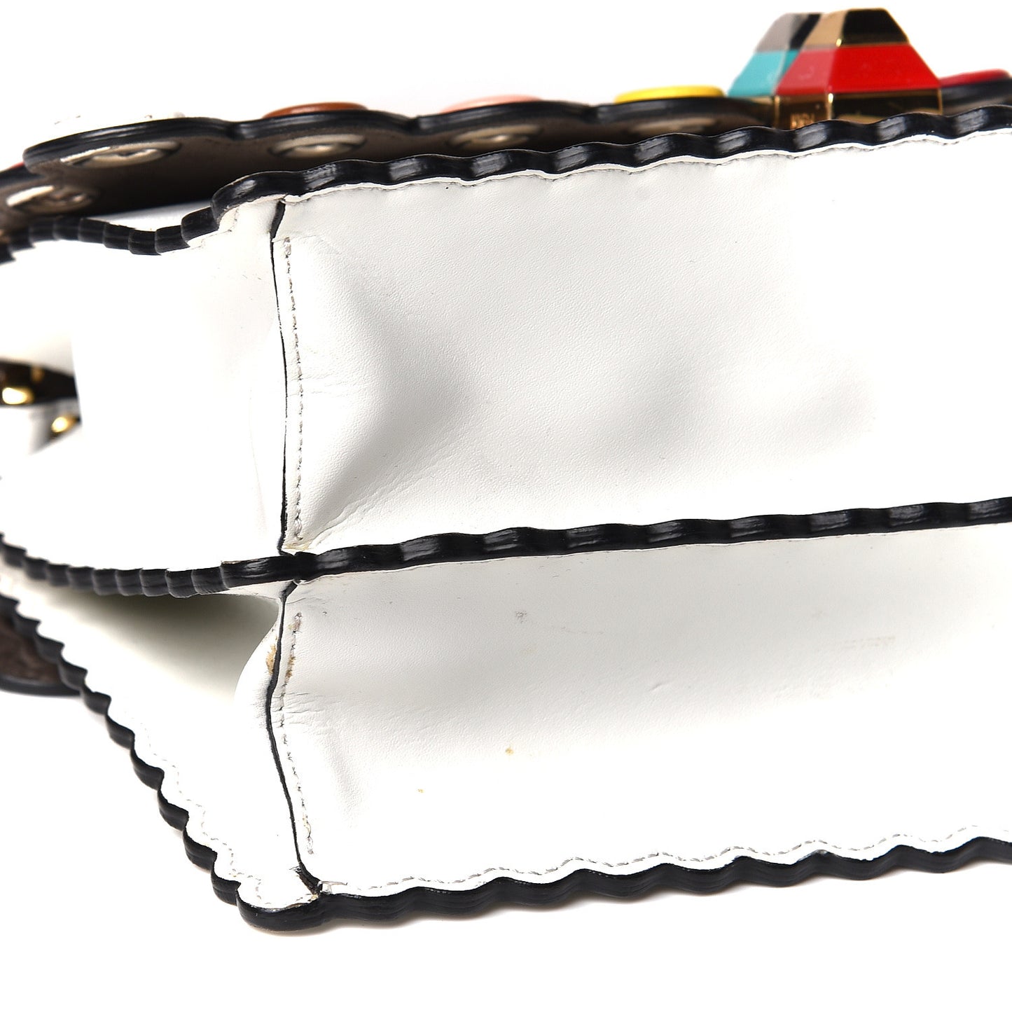 Calfskin Grommet Scalloped Kan I Shoulder Bag White Black Multicolor