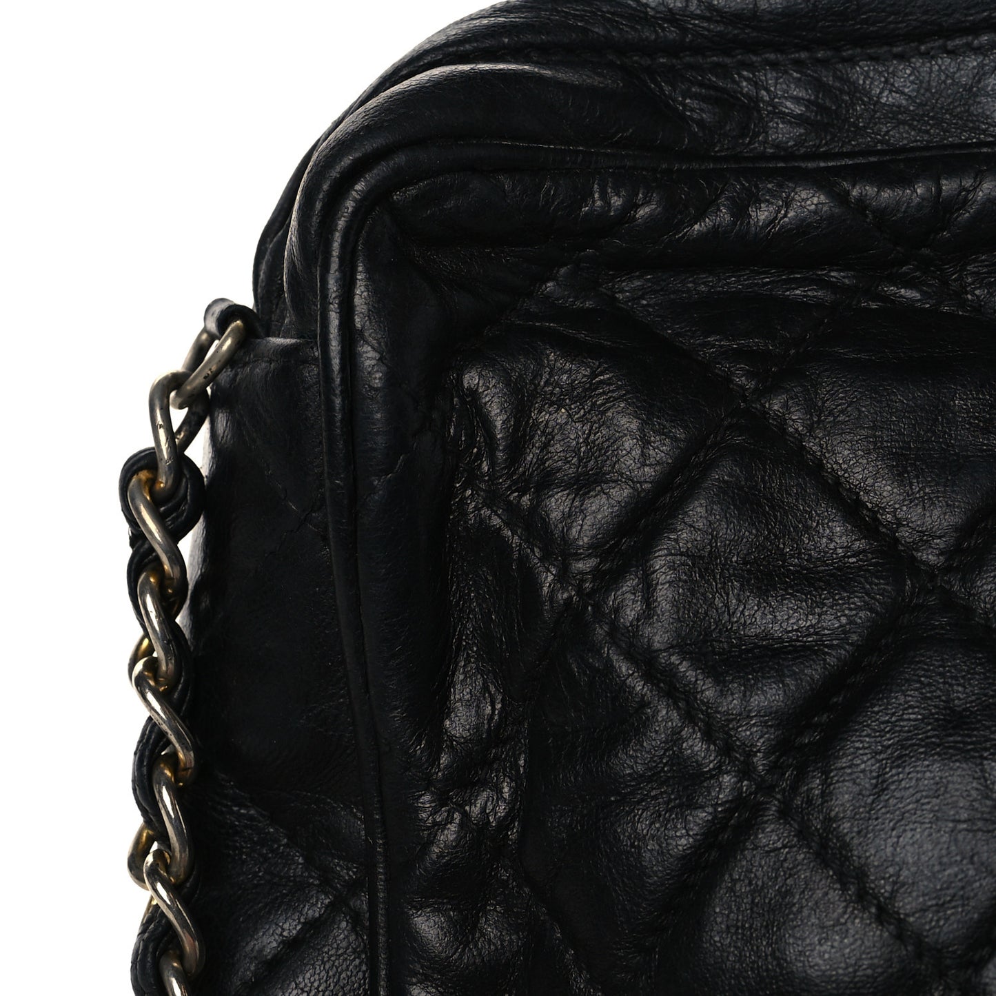 Lambskin Quilted Tassel Camera Case Black