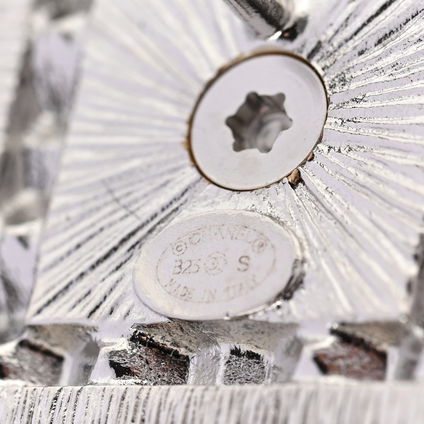 Metal Crystal Square CC Earrings Silver