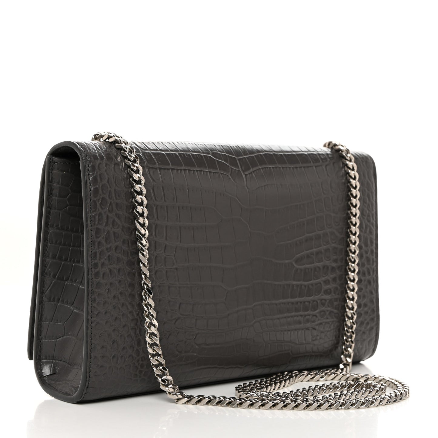 Calfskin Crocodile Embossed Medium Classic Monogram Kate Tassel Satchel Storm
