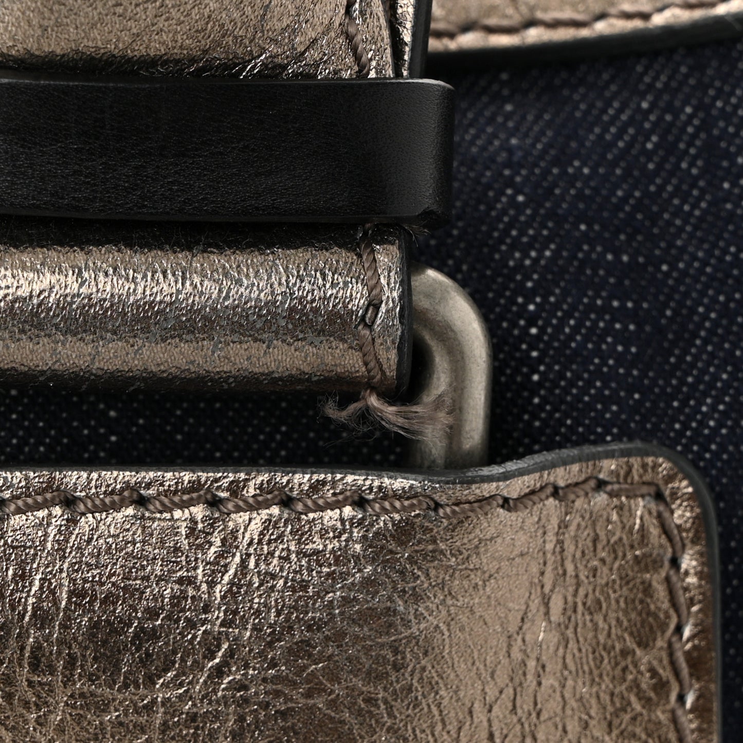 Metallic Calfskin Top Handle Bag Blue Silver