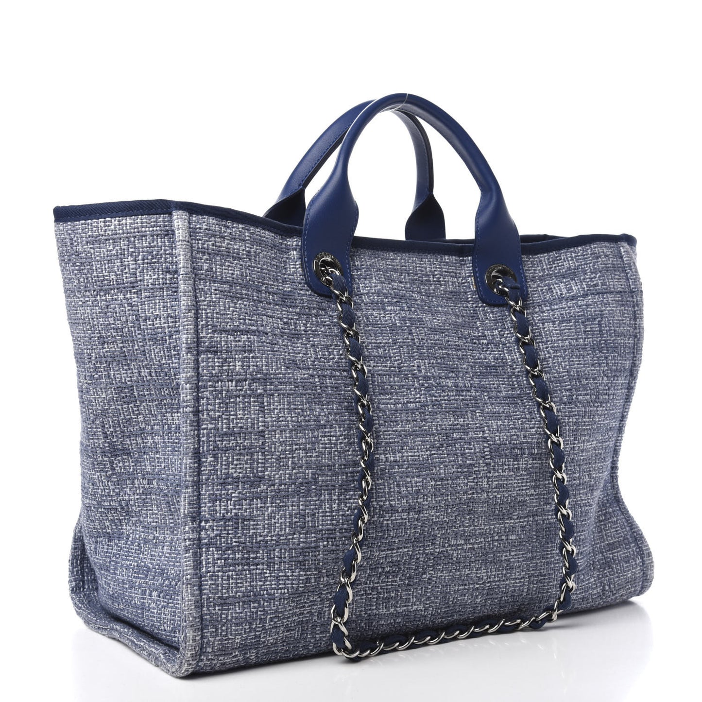 Woven Straw Raffia Medium Deauville Tote Blue