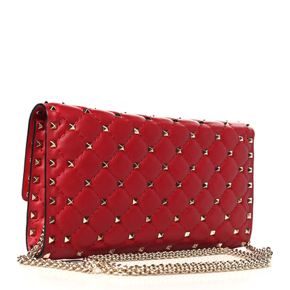 Valentino Garavani Lambskin Rockstud Spike Wallet on Chain Red 3 of 8