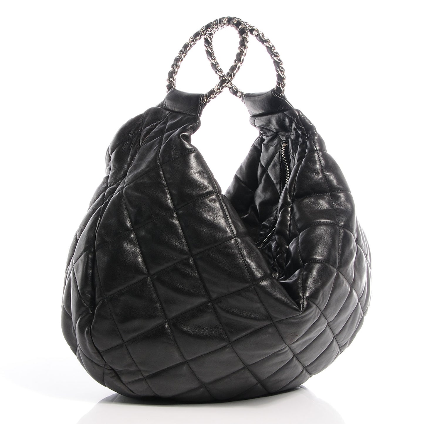 Lambskin Quilted Chain Handles Handbag Black