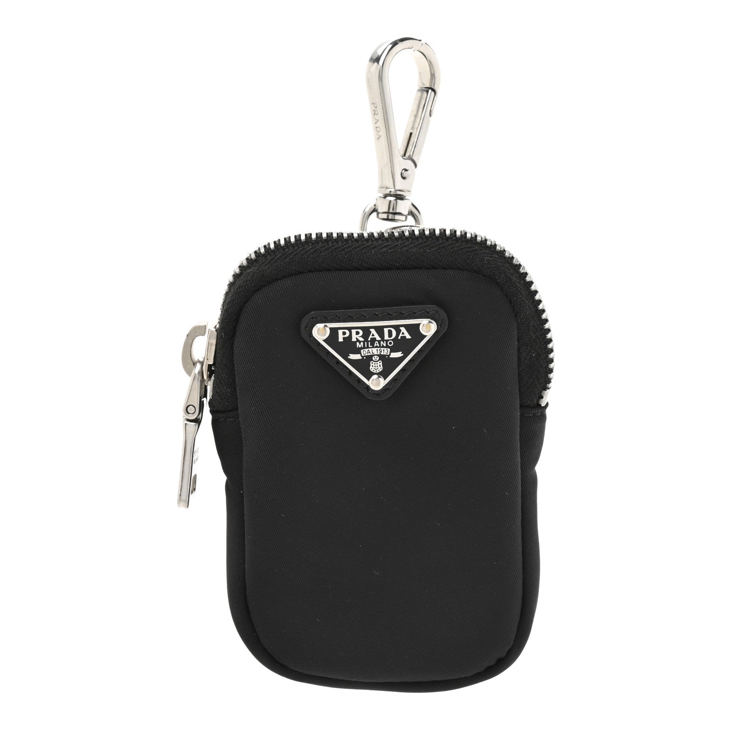 Prada Re-Nylon Pocket Triangle Padded Mini Key Chain Pouch Black 1 of 6