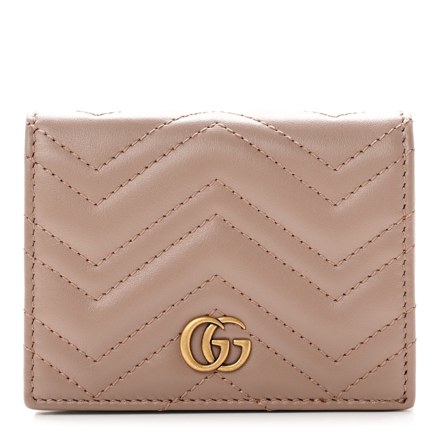 Gucci Calfskin Matelasse GG Marmont Card Case Wallet Porcelain Rose 1 of 7