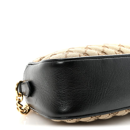 Gucci Monogram Matelasse Diagonal Small GG Marmont Chain Shoulder Bag Beige Black 9 of 10