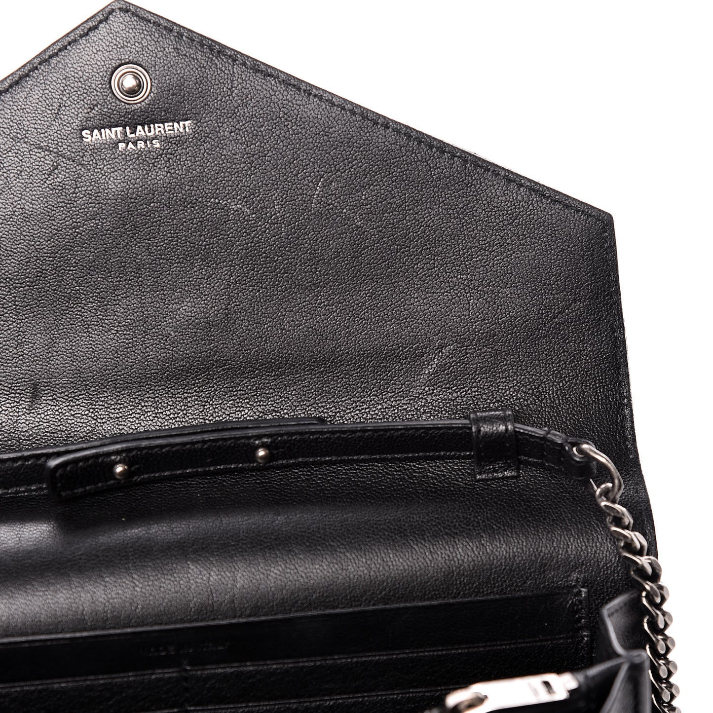 Sheepskin Tri-Quilt Monogram Envelope Chain Wallet Black