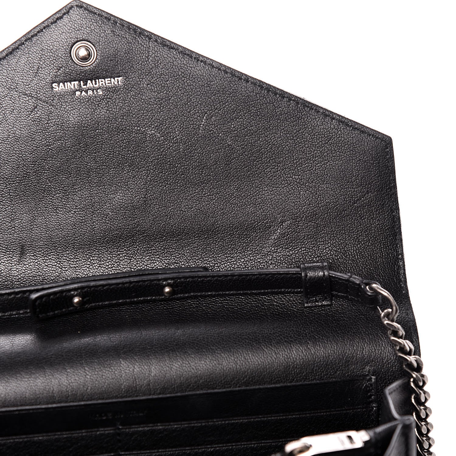 Saint Laurent Sheepskin Tri-Quilt Monogram Envelope Chain Wallet Black 9 of 11