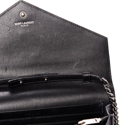 Saint Laurent Sheepskin Tri-Quilt Monogram Envelope Chain Wallet Black 9 of 11