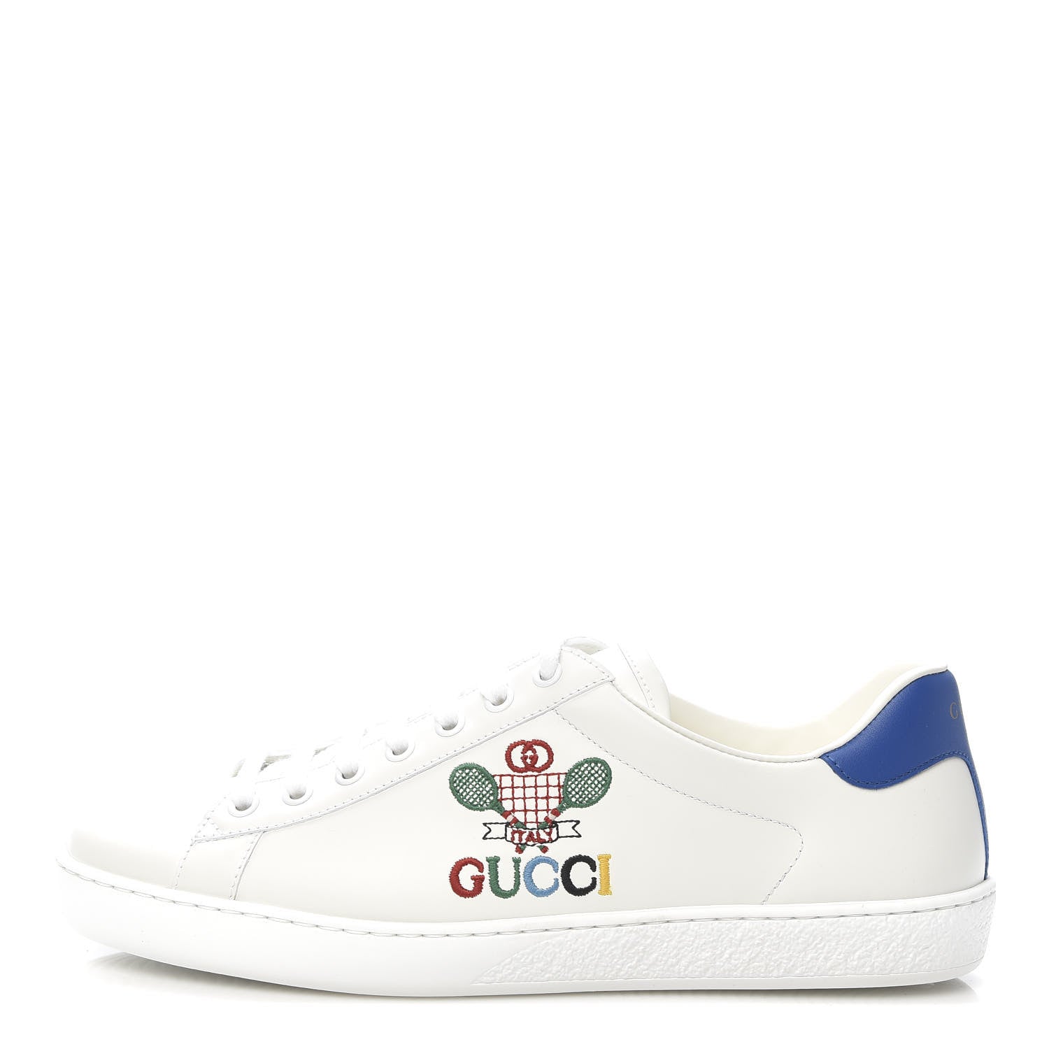 Gucci Calfskin Miro Soft Tennis Embroidered Mens Ace Sneakers 7.5 White Rio Blue 1 of 9