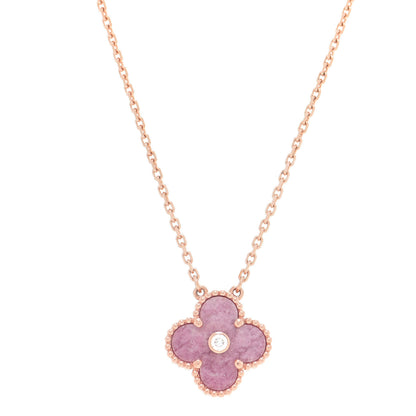Van Cleef & Arpels 18K Rose Gold Diamond Rhodonite Vintage Alhambra Pendant Necklace 4 of 7