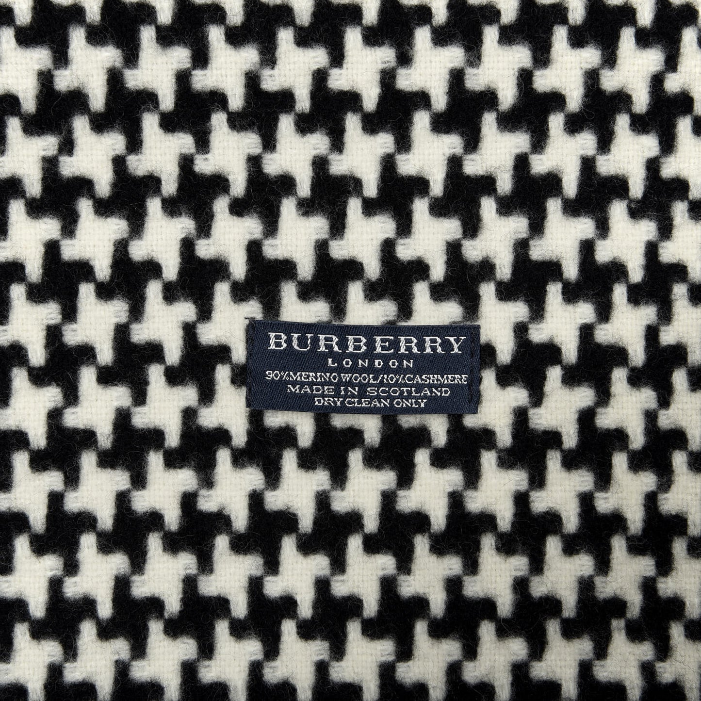 Cashmere Wool Houndstooth Fringe Cape Scarf Black White