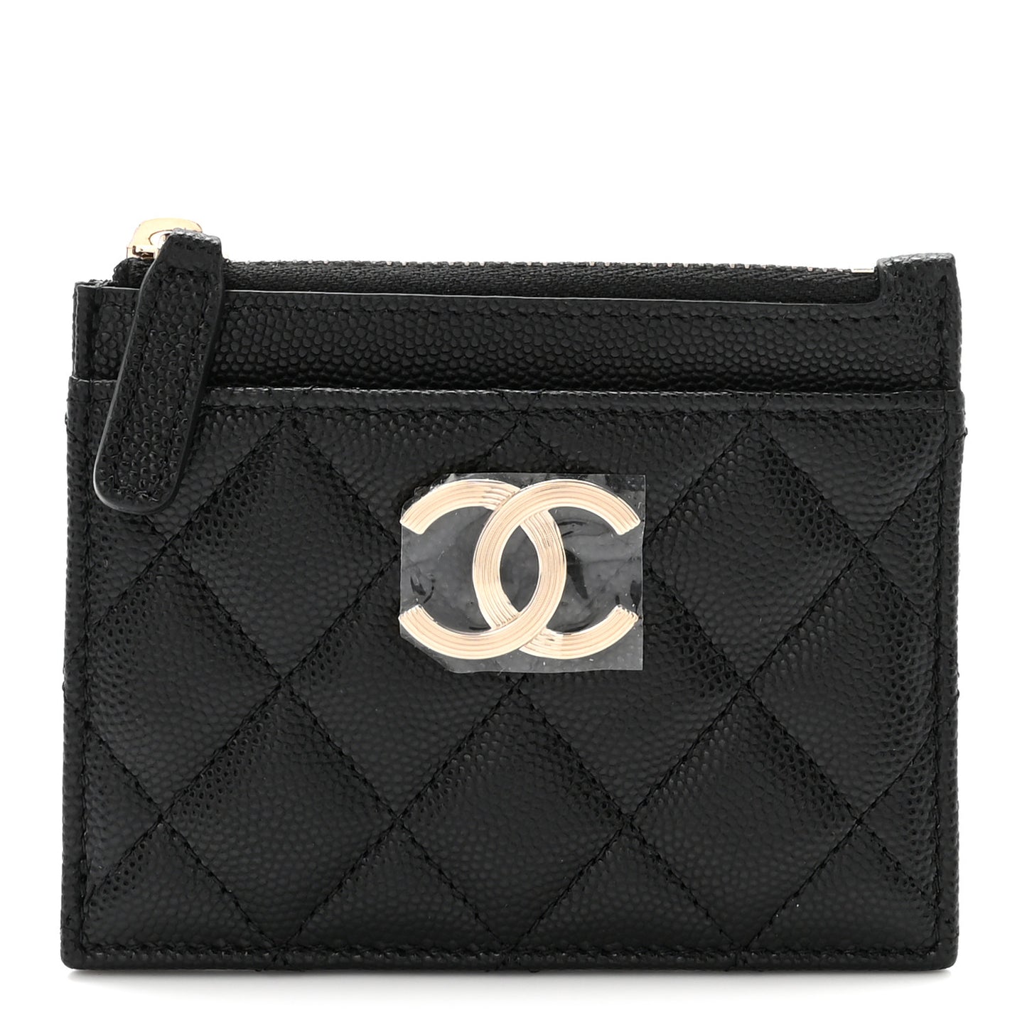 Caviar Quilted Textured CC Zip Card Holder Black