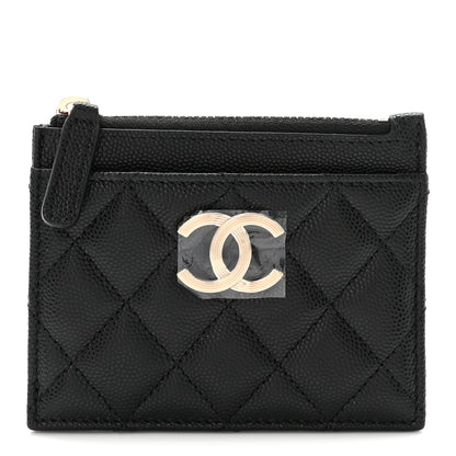 Chanel Caviar Quilted Textured CC Zip Card Holder Black 1 of 7
