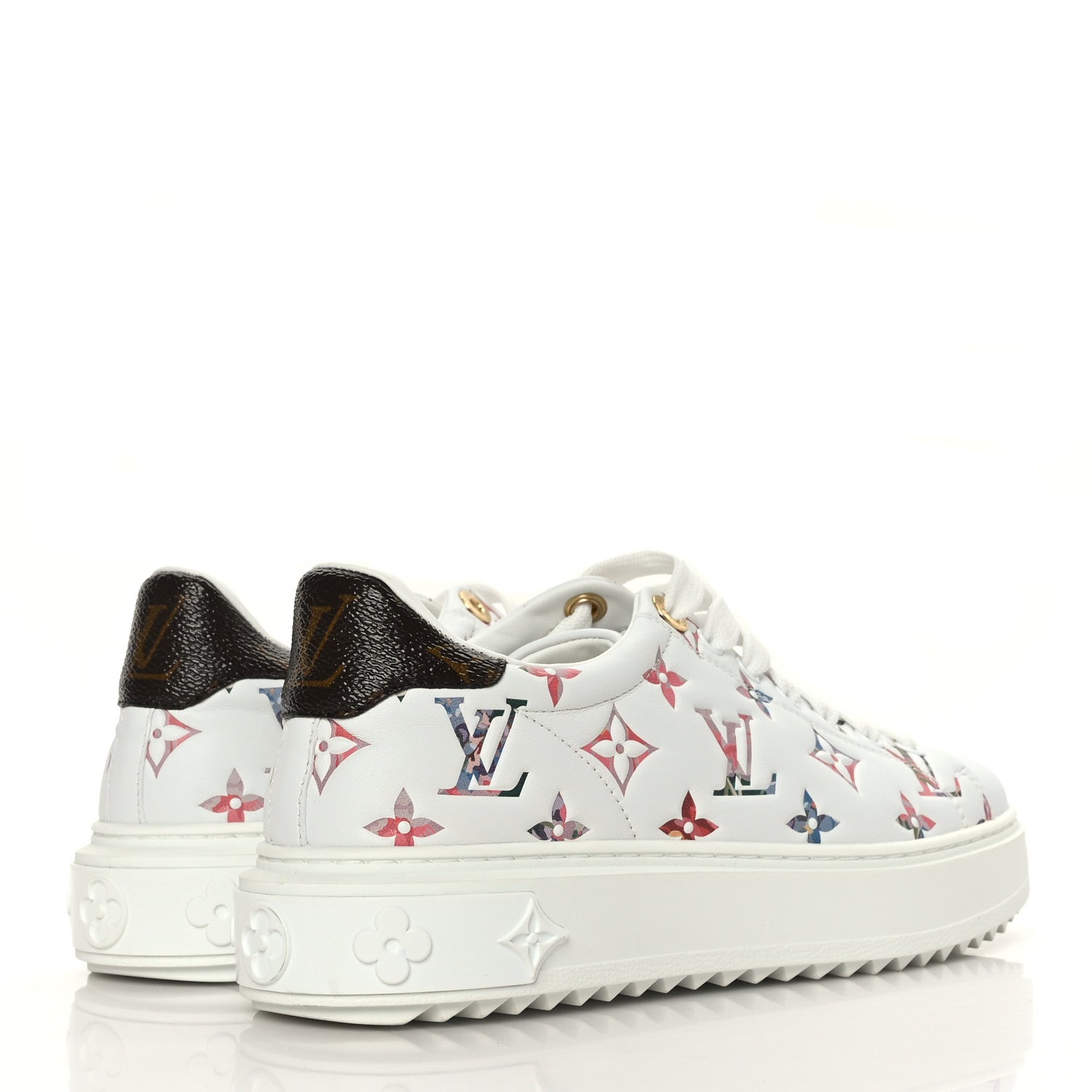 Louis Vuitton Lambskin Embossed Floral Monogram Time Out Sneakers 37 White 4 of 7