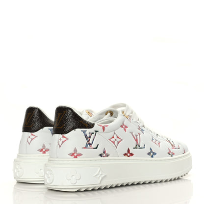 Louis Vuitton Lambskin Embossed Floral Monogram Time Out Sneakers 37 White 4 of 7