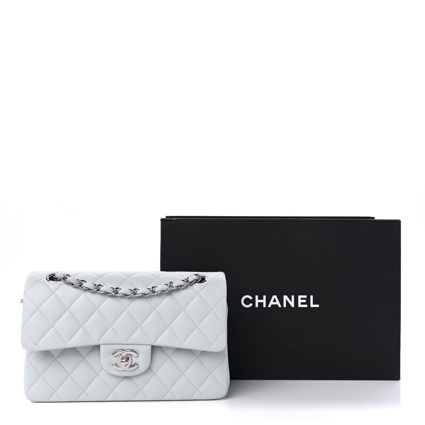 Caviar Quilted Small Double Flap Light Blue