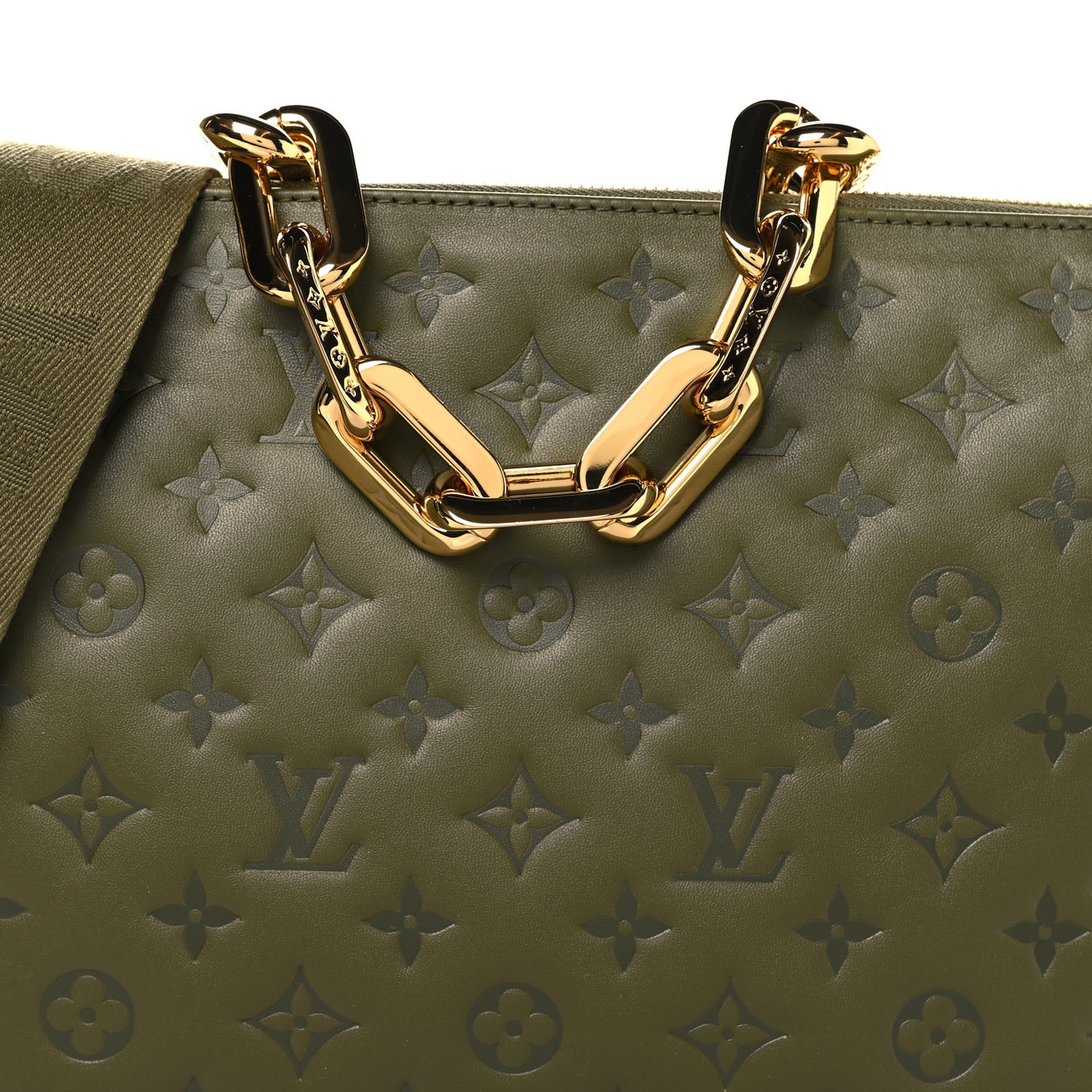 Lambskin Embossed Monogram Coussin MM Khaki