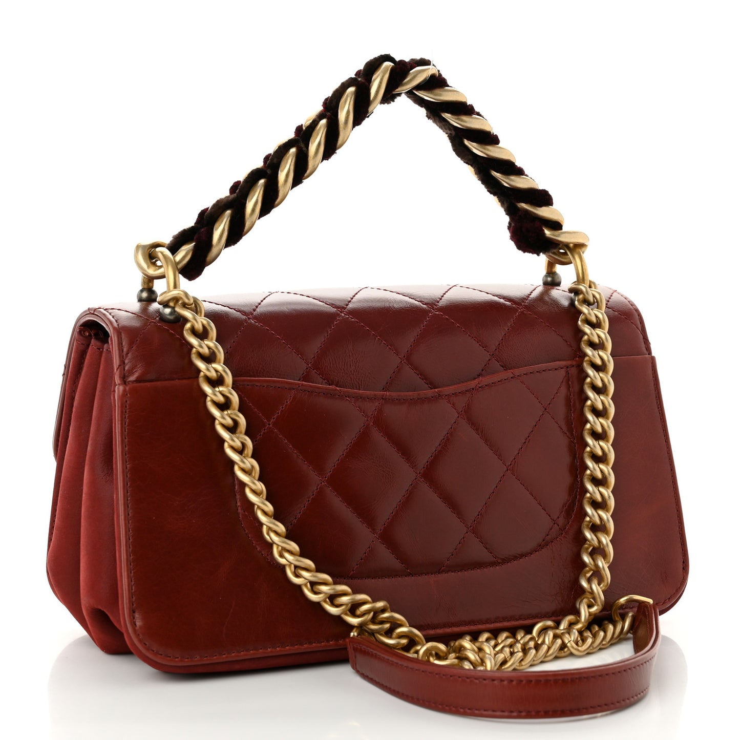 Iridescent Calfskin Quilted Small Straight Lined Flap Red