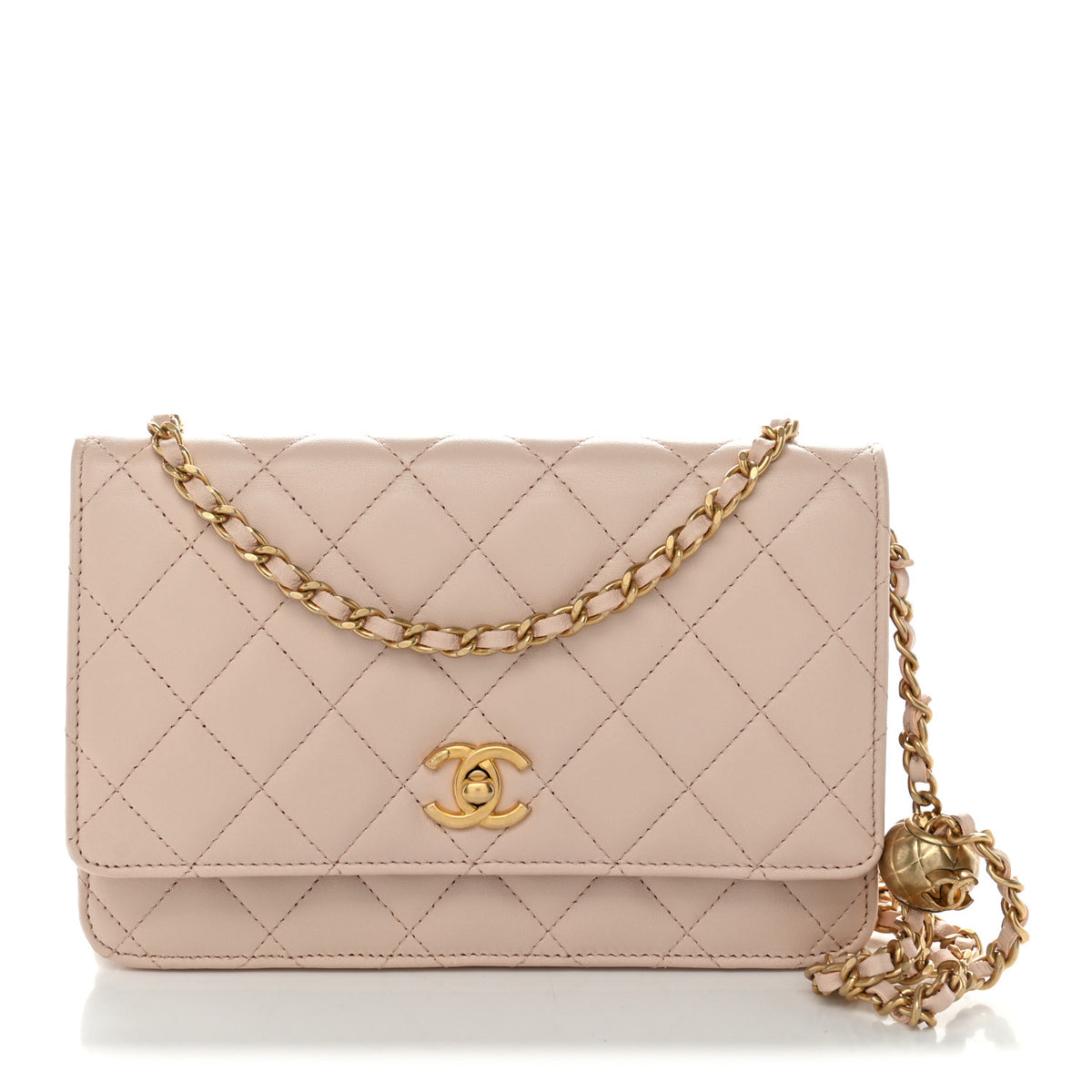 Chanel Lambskin Quilted CC Pearl Crush Wallet on Chain WOC Light Beige 1 of 13