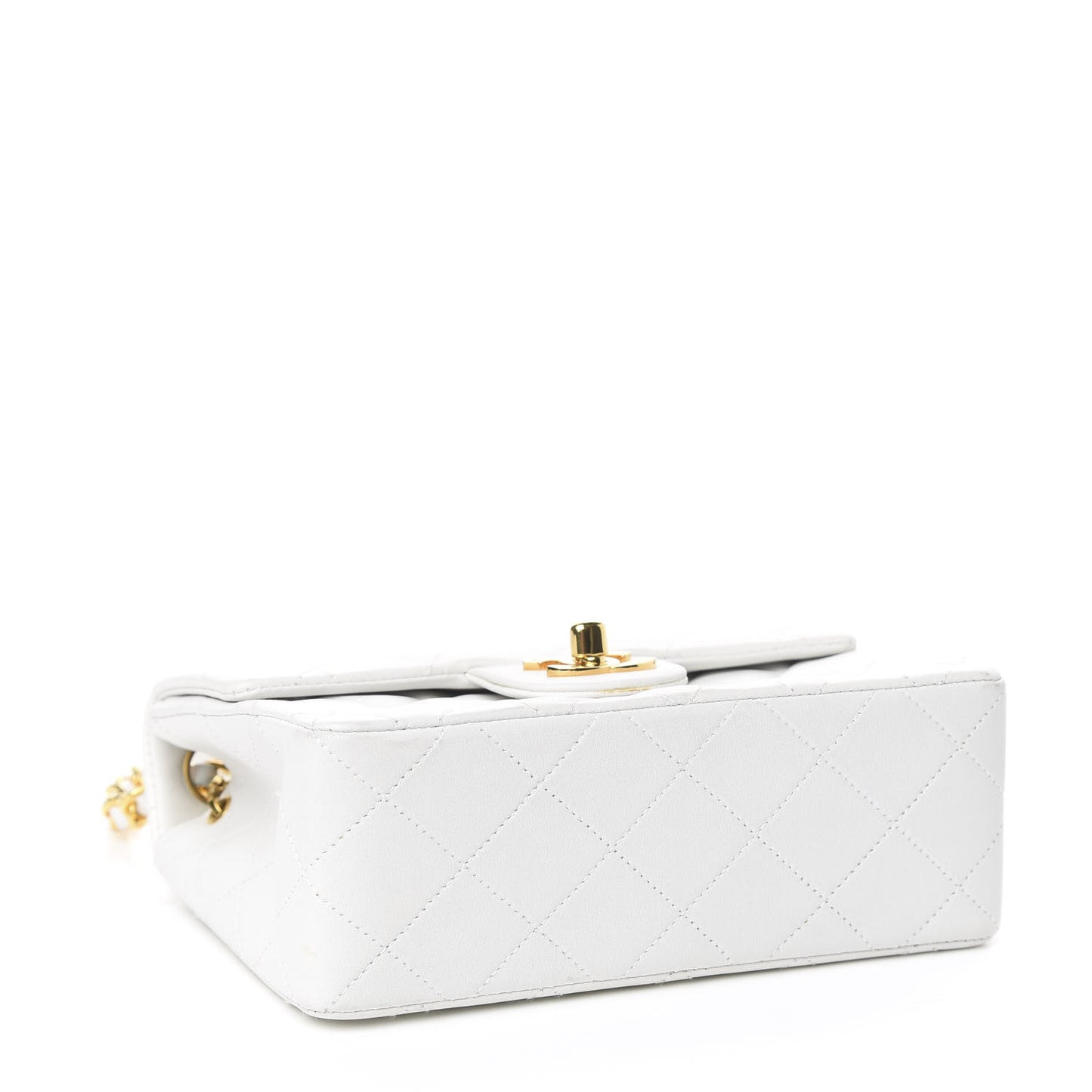Lambskin Quilted Mini Square Flap White