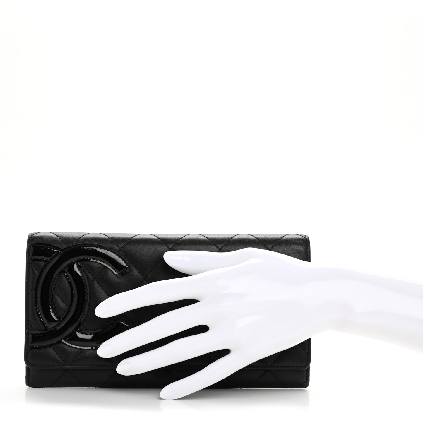 Calfskin Quilted Cambon Long Double Wallet Black