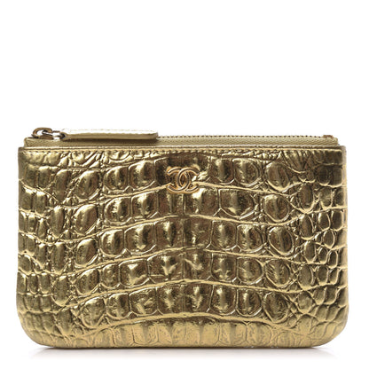 Chanel Metallic Calfskin Crocodile Embossed Cocodile Cosmetic Case Gold 1 of 8