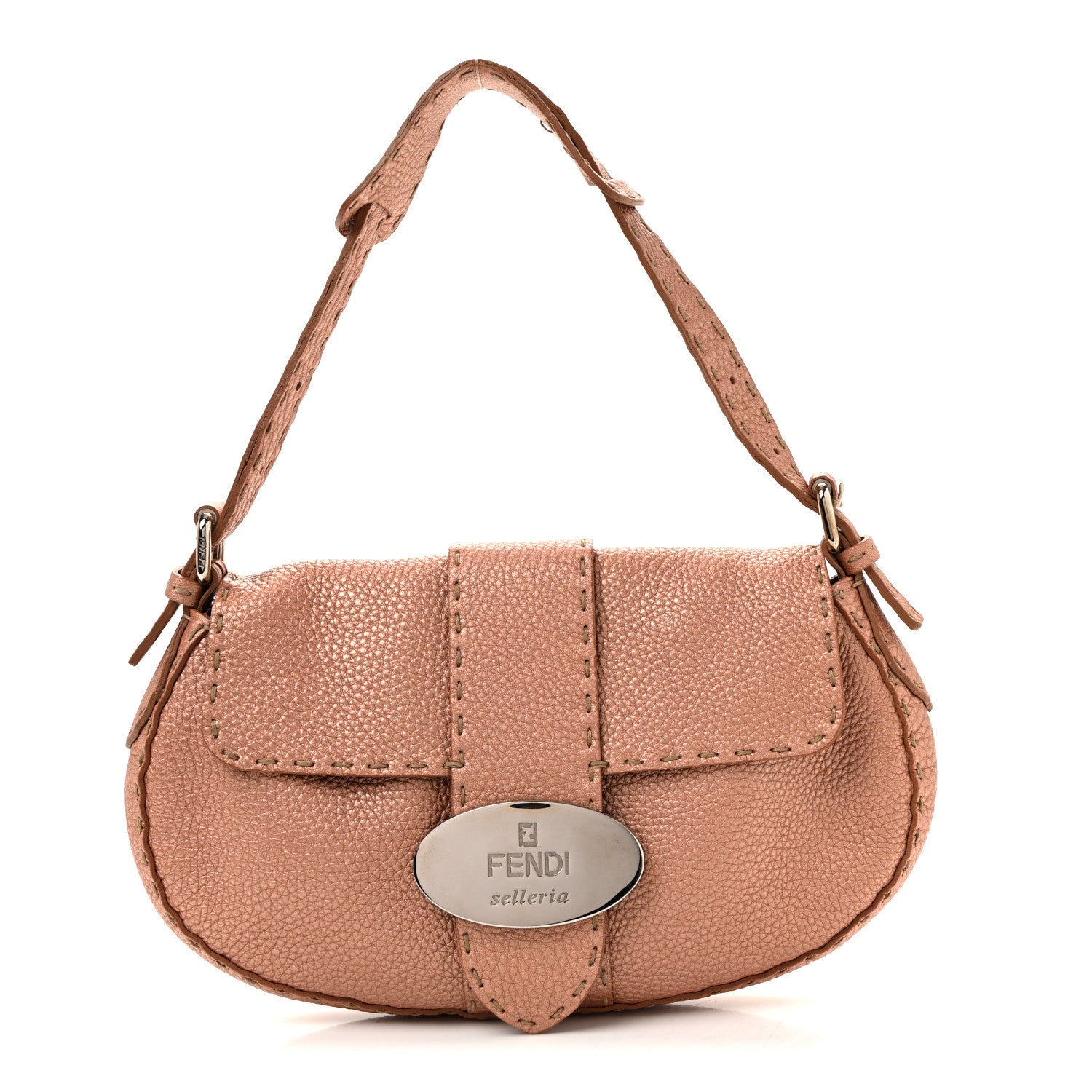 Fendi Metallic Calfskin Romano Selleria Flap Bag Bronzo 1 of 12