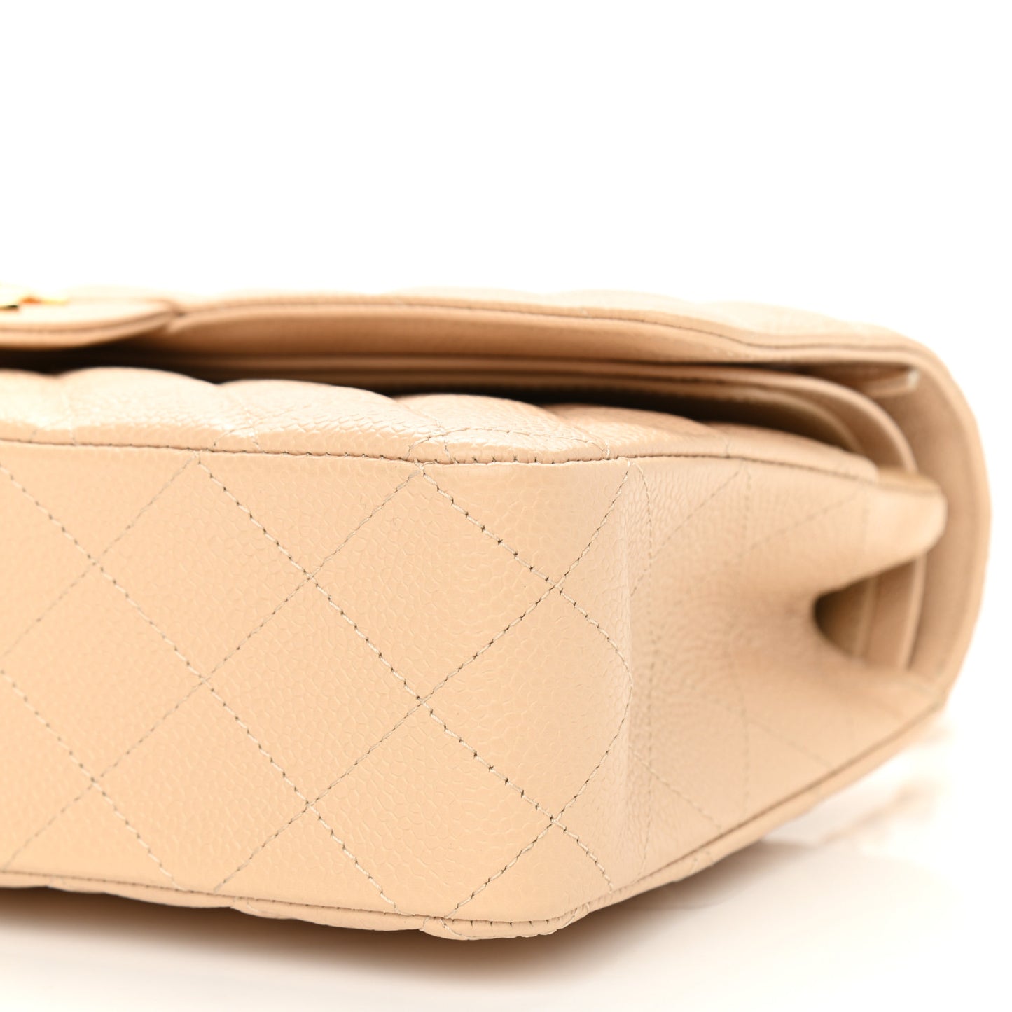 Caviar Quilted Medium Double Flap Light Beige