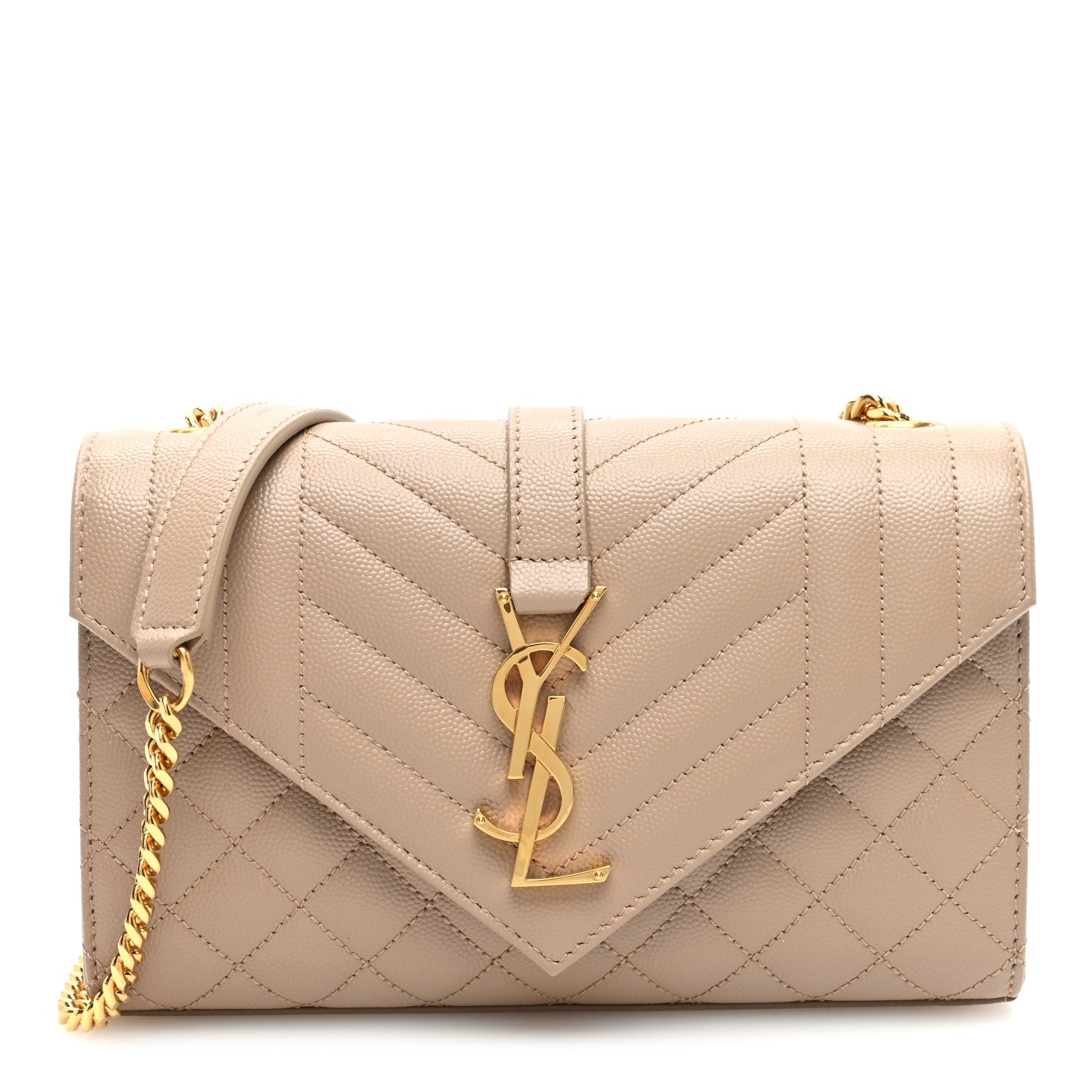 Saint Laurent Grain De Poudre Textured Mixed Matelasse Triquilt Small Monogram Satchel Dark Beige 1 of 9