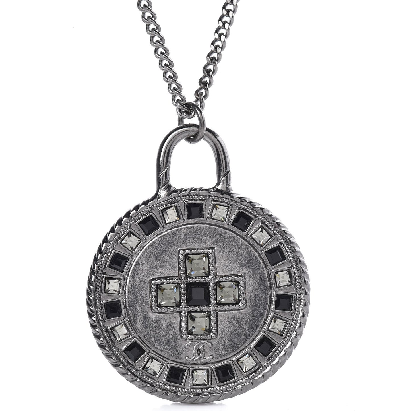Crystal CC Medallion Necklace Ruthenium Black