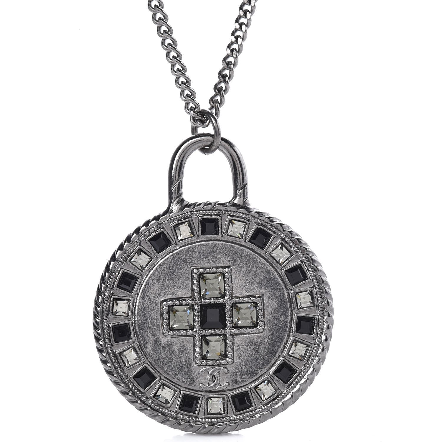 Chanel Crystal CC Medallion Necklace Ruthenium Black 6 of 9
