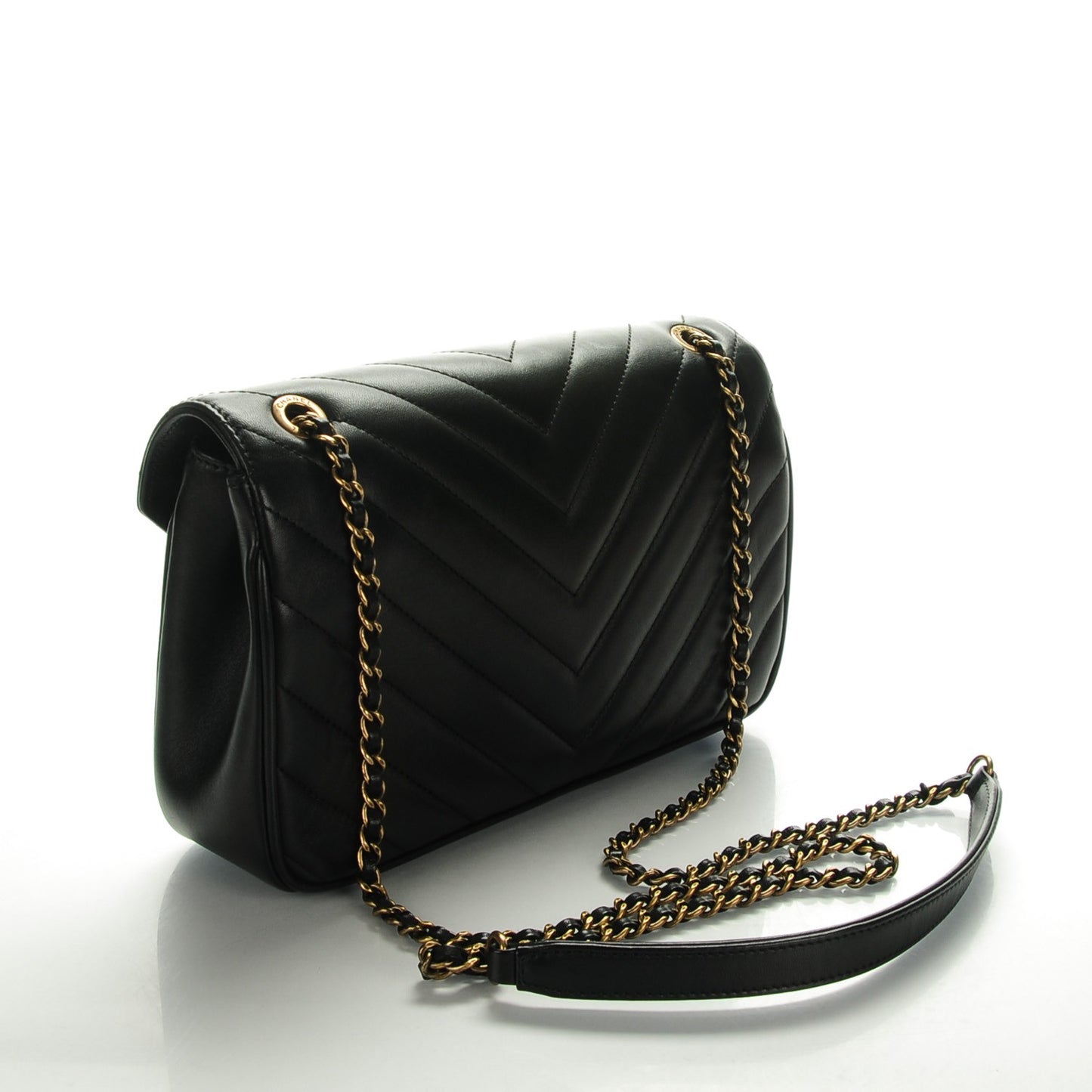 Lambskin Chevron Quilted Small Pyramid CC Flap Black