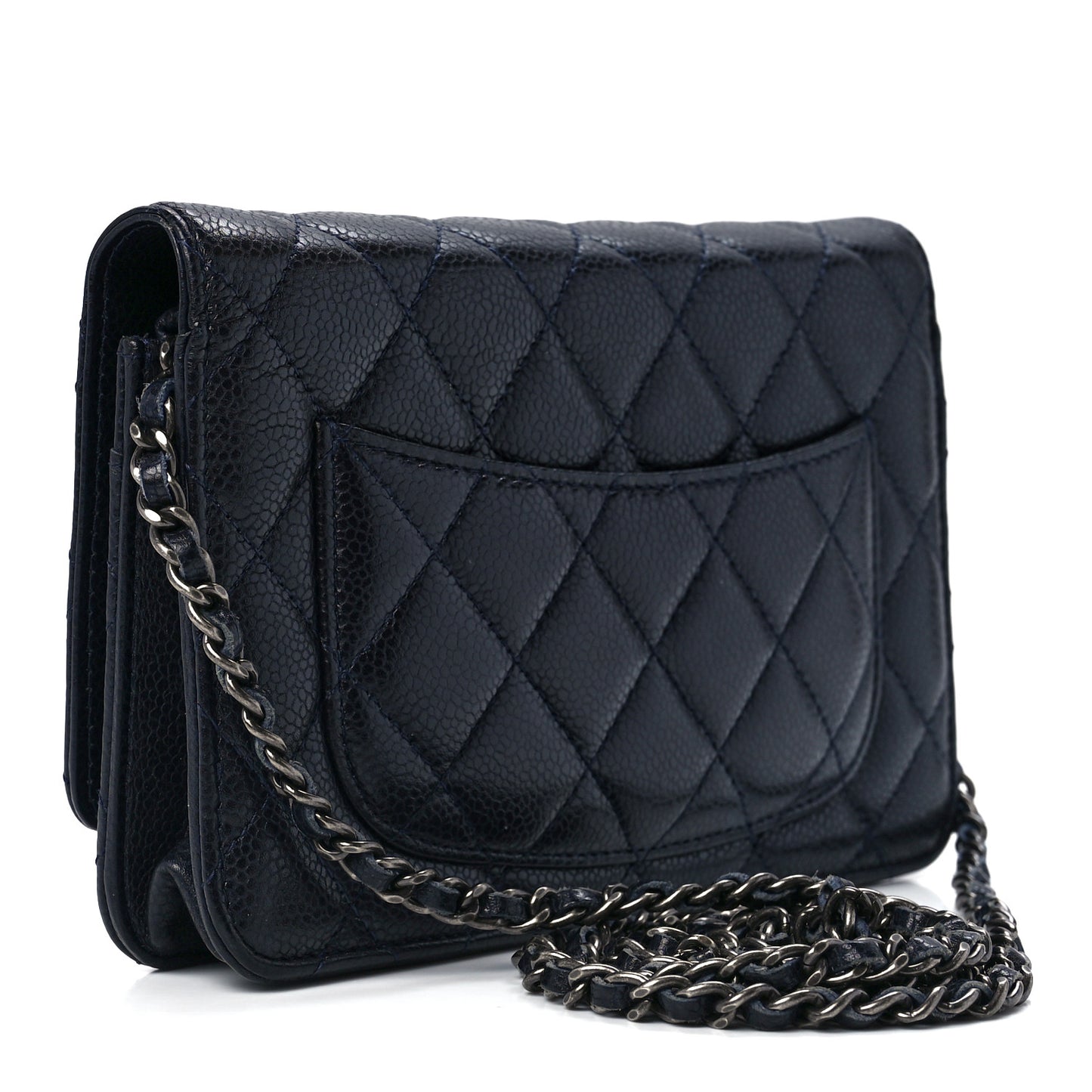 Caviar Quilted Wallet on Chain WOC Navy Blue