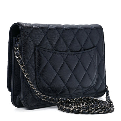 Chanel Caviar Quilted Wallet on Chain WOC Navy Blue 3 of 12