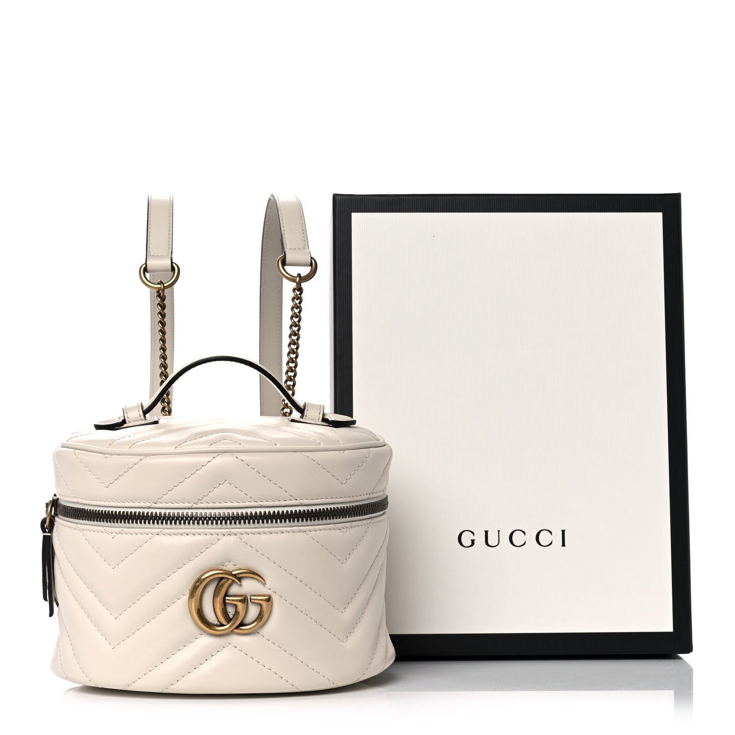 Calfskin Matelasse Mini GG Marmont Round Backpack White