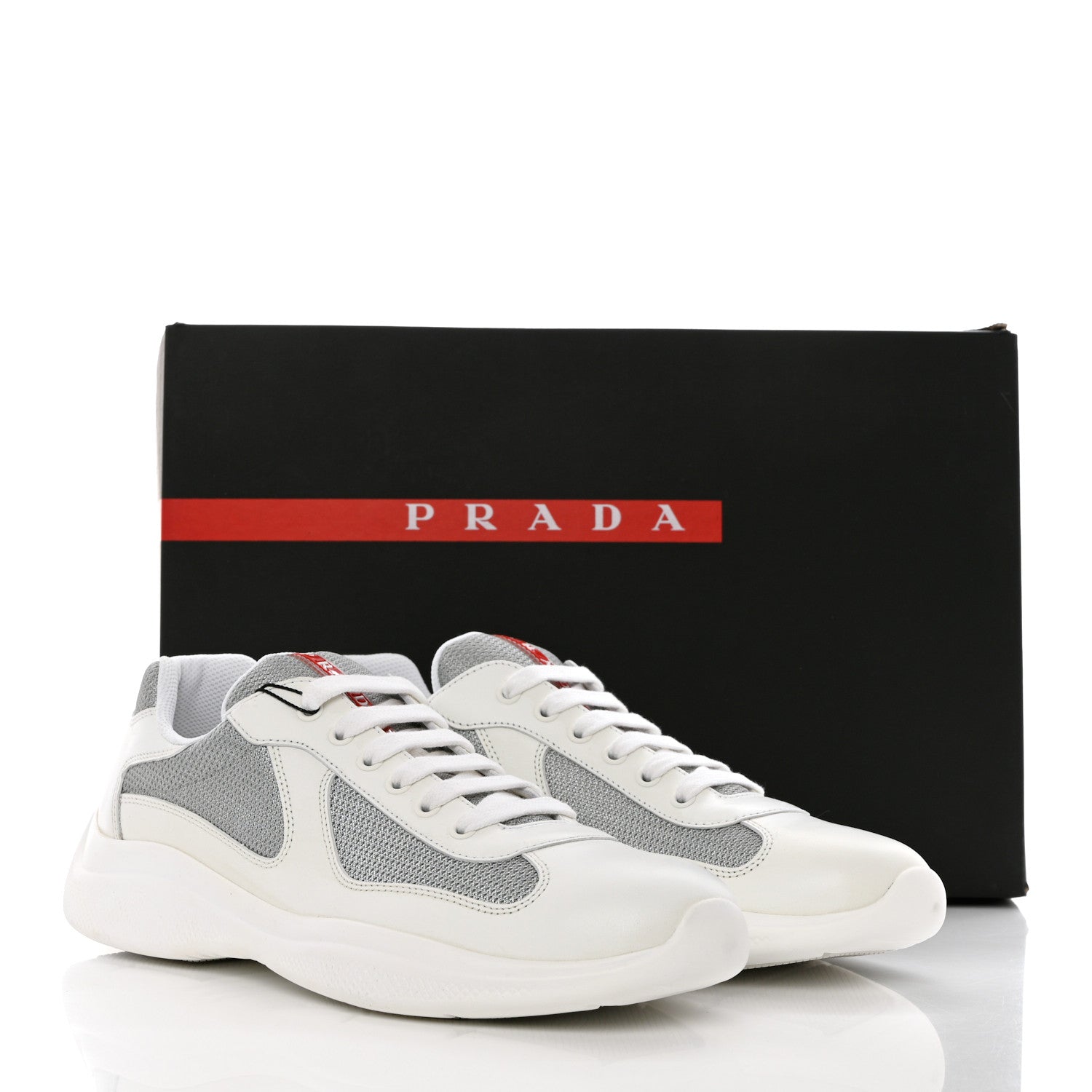 Prada Vitello Soft Mesh Mens America's Cup Sneakers 9 White Argento 9 of 9