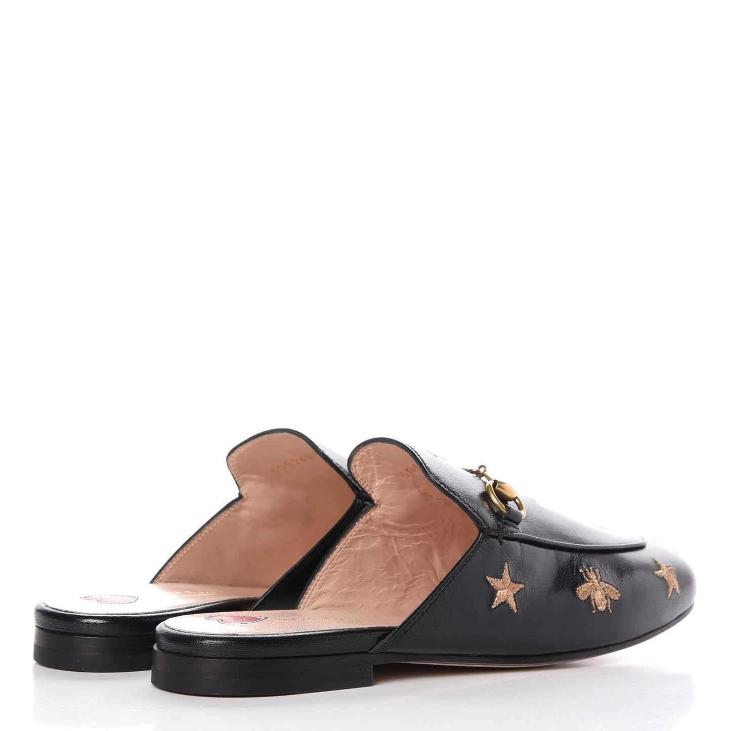 Goatskin Bee Star Embroidered Womens Princetown Slippers 38.5 Black