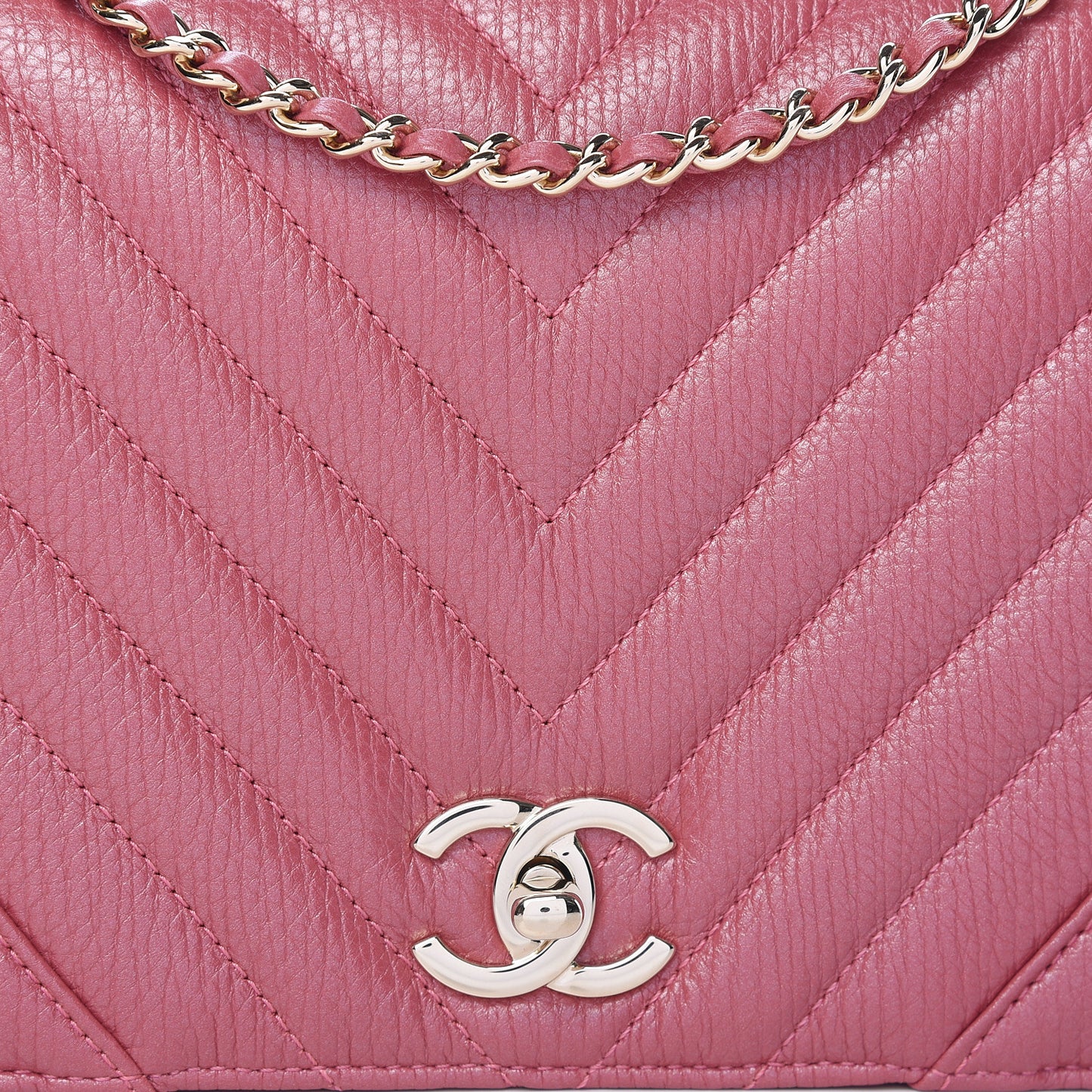 Calfskin Chevron Quilted Statement Flap Pink