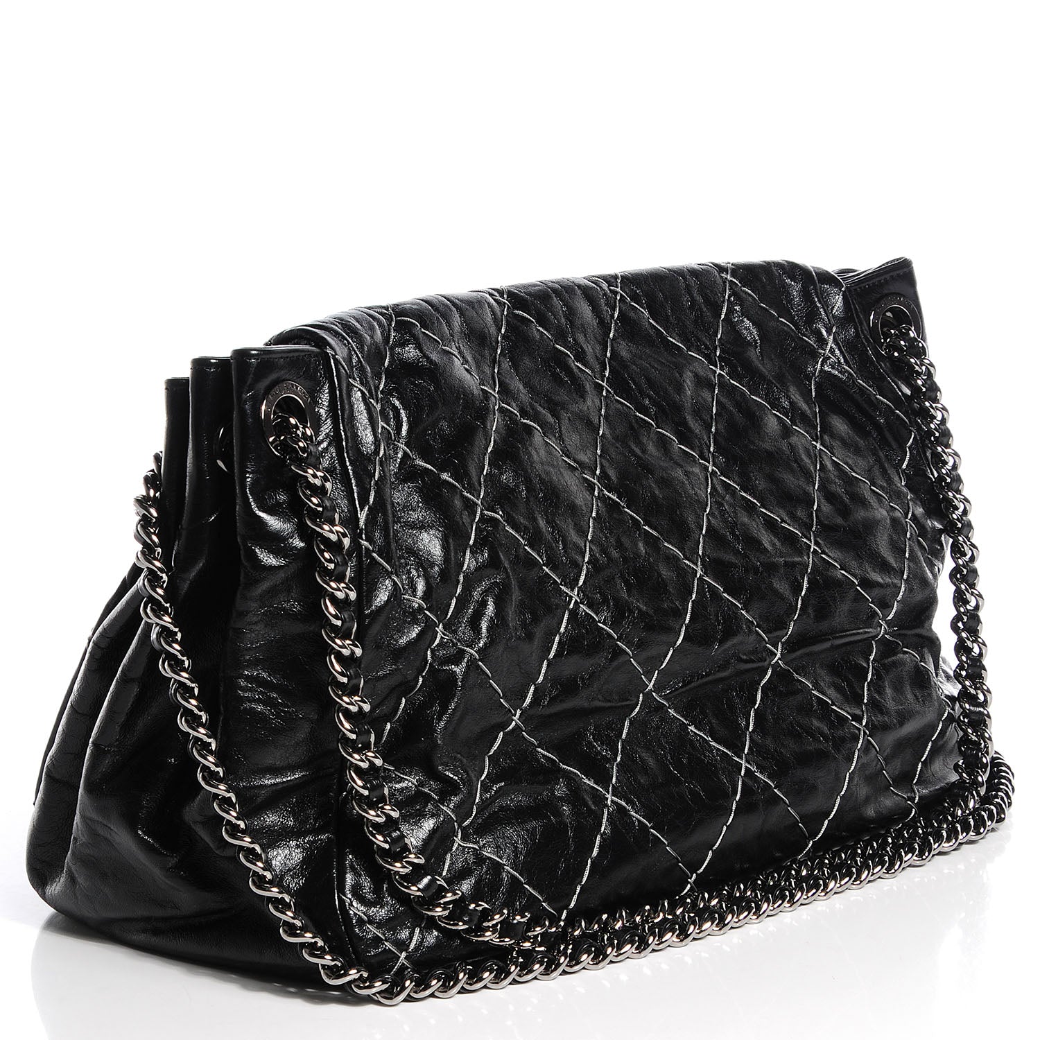 Chanel Glazed Goatskin Double Stitch Accordion Flap Black 3 of 7