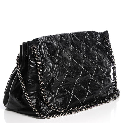 Chanel Glazed Goatskin Double Stitch Accordion Flap Black 3 of 7