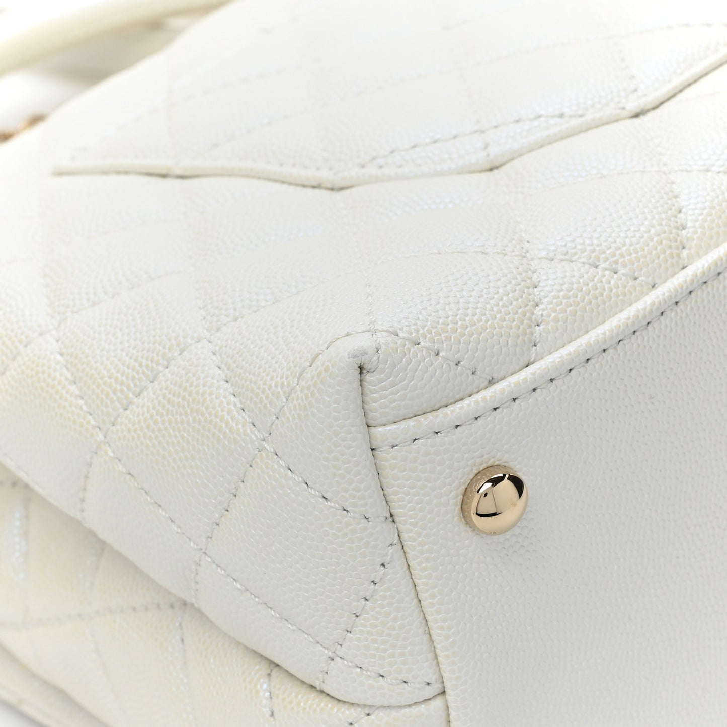 Iridescent Caviar Quilted Small Coco Handle Flap White