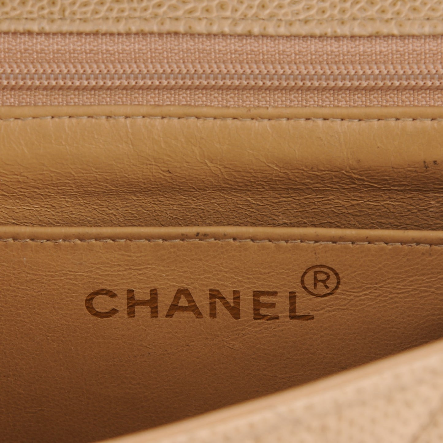 Caviar Quilted Medium Single Flap Beige