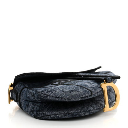 Christian Dior Canvas Embroidered Floral Saddle Bag Blue 3 of 10