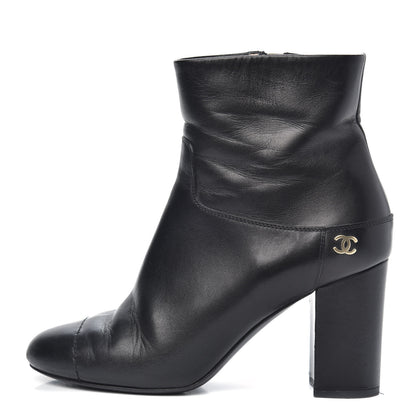 Chanel Tumbled Calfskin Cap Toe CC Short Boots 37 Black 1 of 11