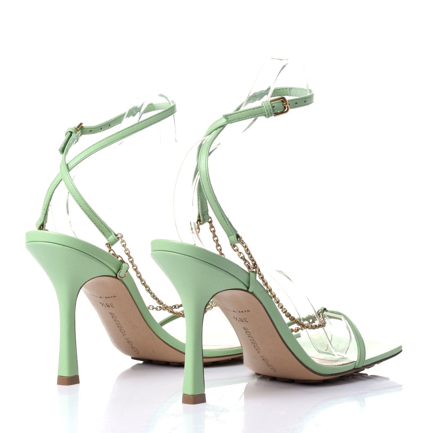Lambskin Stretch Chain Strap 90mm Sandals 38.5 Pistachio