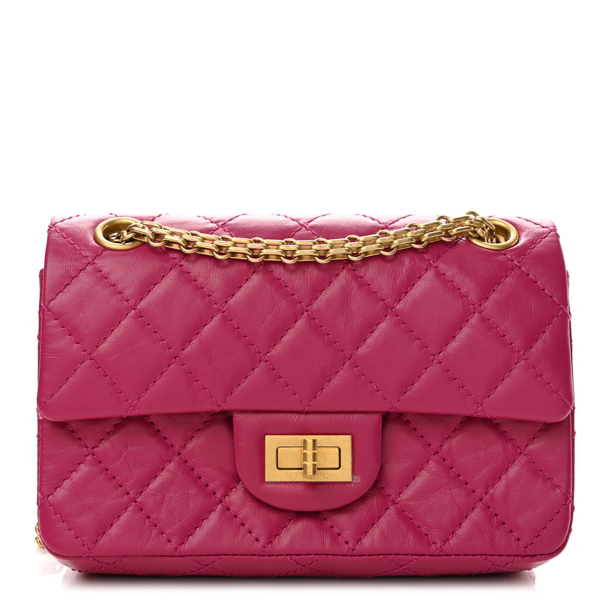 Aged Calfskin Quilted 2.55 Reissue Mini Flap Fuchsia